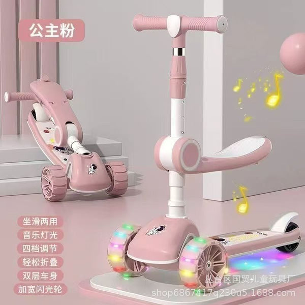 Scooter 2-5 years old children's music belt flash can sit and ride yo-yo car wholesale three-in-one toy car