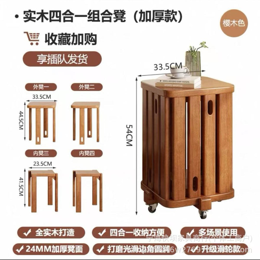 Solid wood stool for home stackable bench tall round stool stacking stool restaurant stacking guest spare dining chair combination stool