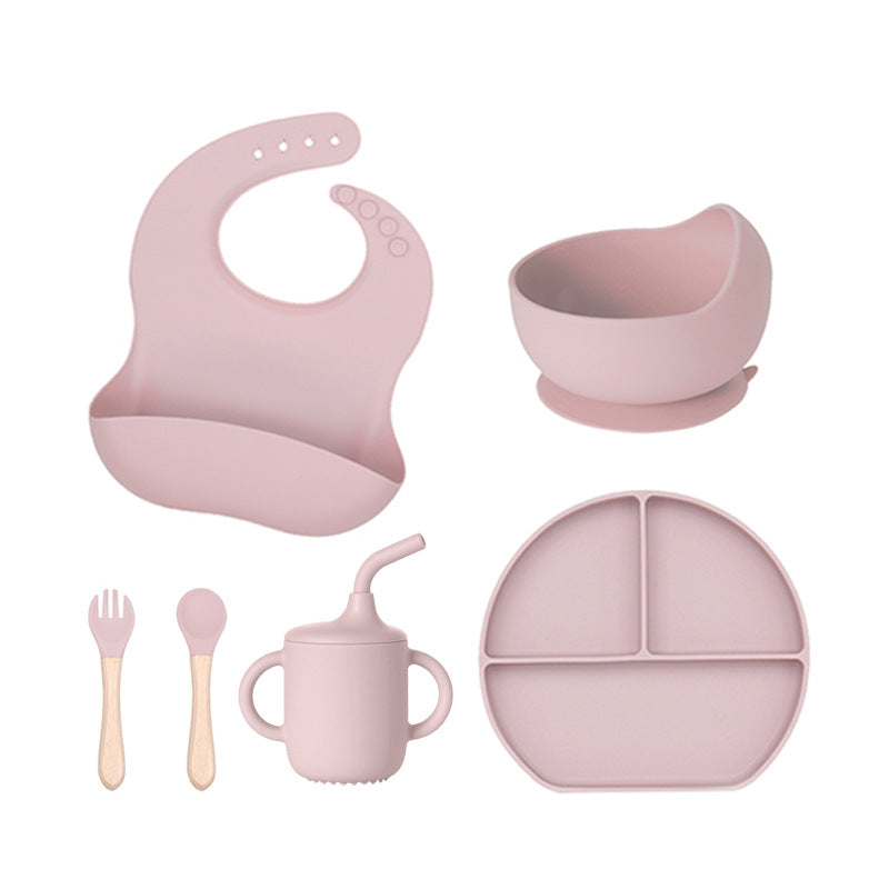 Factory customized LFGB silicone children's tableware 6-piece set, infant food grade beech silicone feeding tableware
