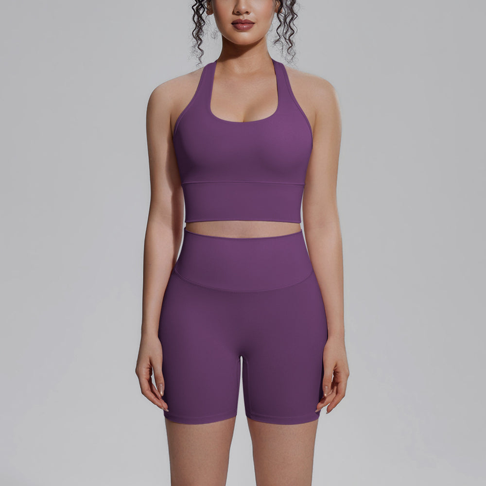 Naked-feel compression sports bra with padded cups, yoga bra set, quick-dry butt-lifting outdoor running fitness set for women
