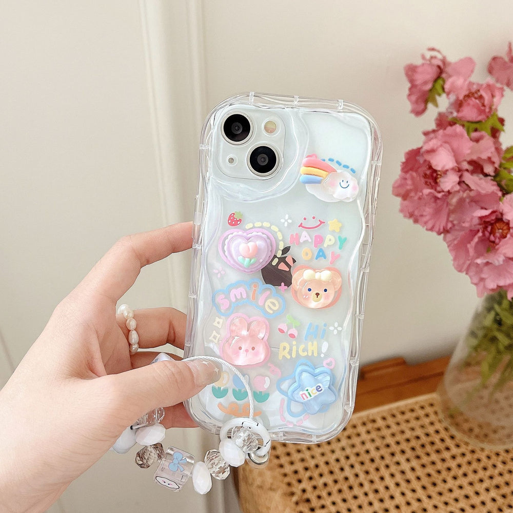 Bear and rabbit compatible iphone 16 case, ip14 pro bracelet, apple 17 girl's style pendant