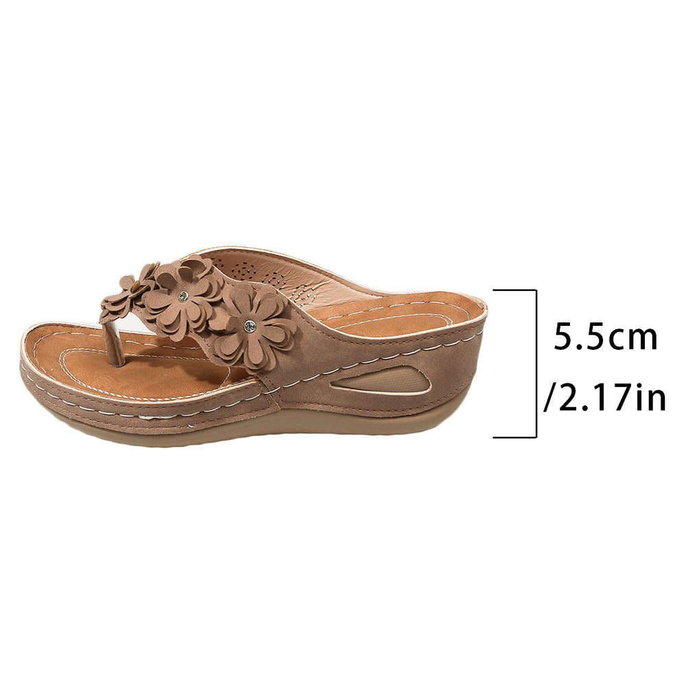 Export cross-border plus size wedge thick bottom sandals women's outer wear flip-flops flower casual beach roman flip-flops