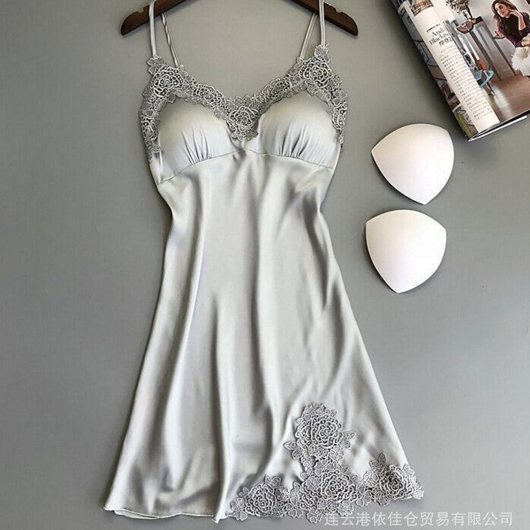 Women's sexy silk satin nightgown v-neck lace lingerie dress sleepwear s-xl