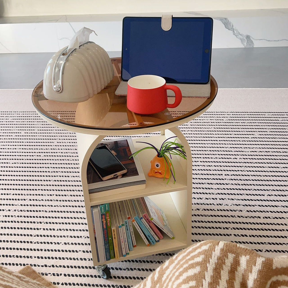 Cream style sofa round glass side table modern creative living room coffee table bedroom bedside table small table movable