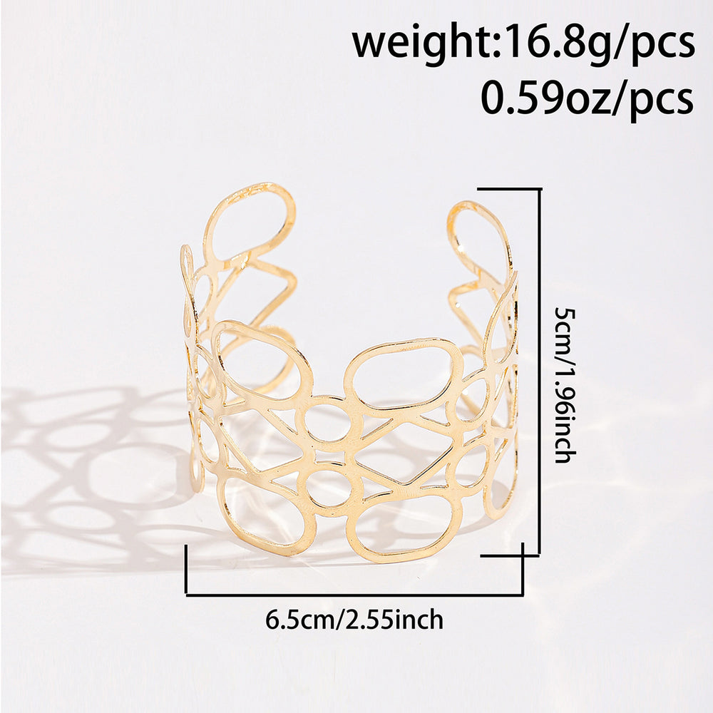 Wholesale hollow-out bangle bracelets - european & american cross-border jewelry, unique polished alloy bangles, high-end wide geometric bracelets for women
