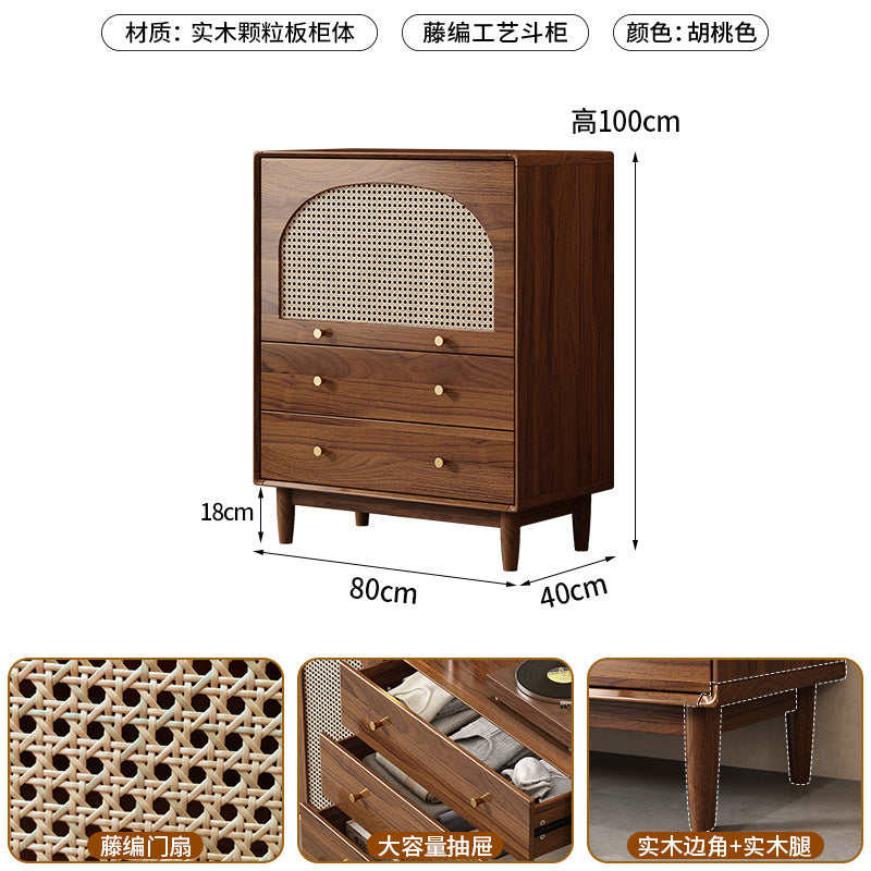 Retro rattan solid wood frame TV cabinet household coffee table combination small apartment living room storage locker integrated new model