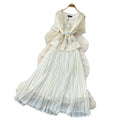 Xiaoxiangfeng pink socialite style lacedress female summerk-stylev neck waist pleated long skirt eleganceslimming look