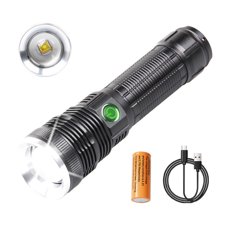 Cross-border new white laser lamp beads USB charging telescopic zoom strong light flashlight LED outdoor lighting flashlight