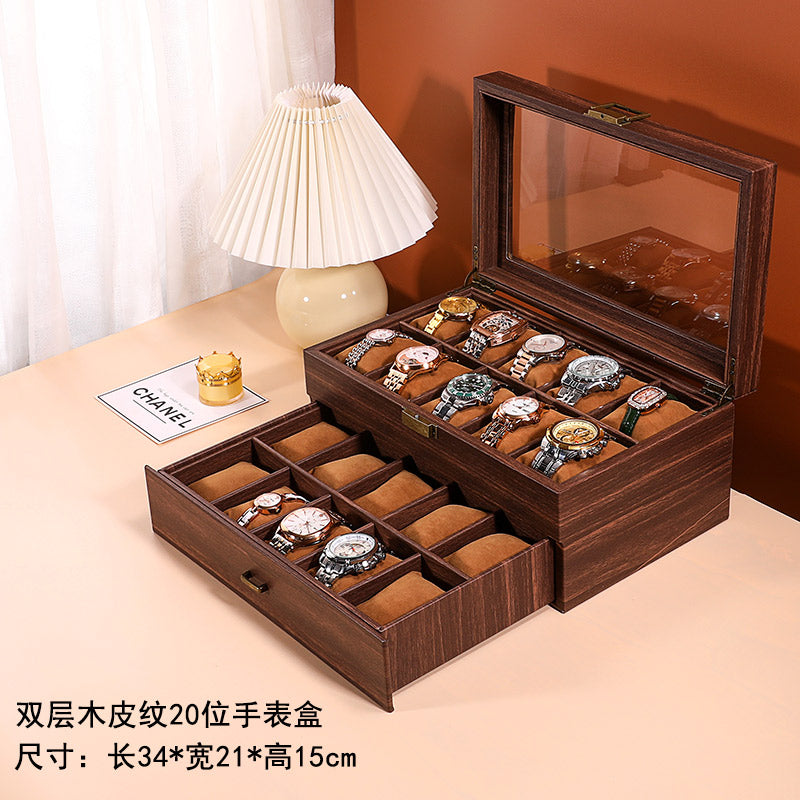 New double-layer 20-digit watch box with sunroof watch jewelry storage box bracelet box large-capacity watch collection box