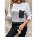 Shipped: women's color block long sleeve top - crew neck patchwork chest pocket autumn casual pullover
