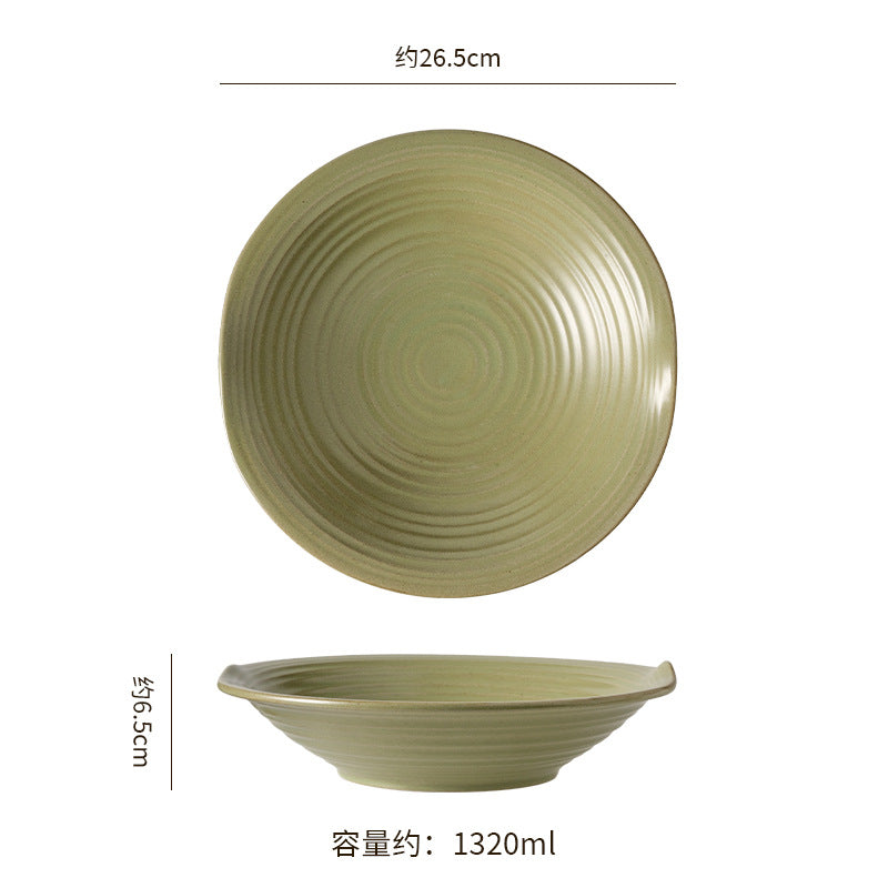 Japanese-style pasta plate, household salad plate, high-end restaurant ceramic tableware, retro straw hat bowl, light luxury western food plate