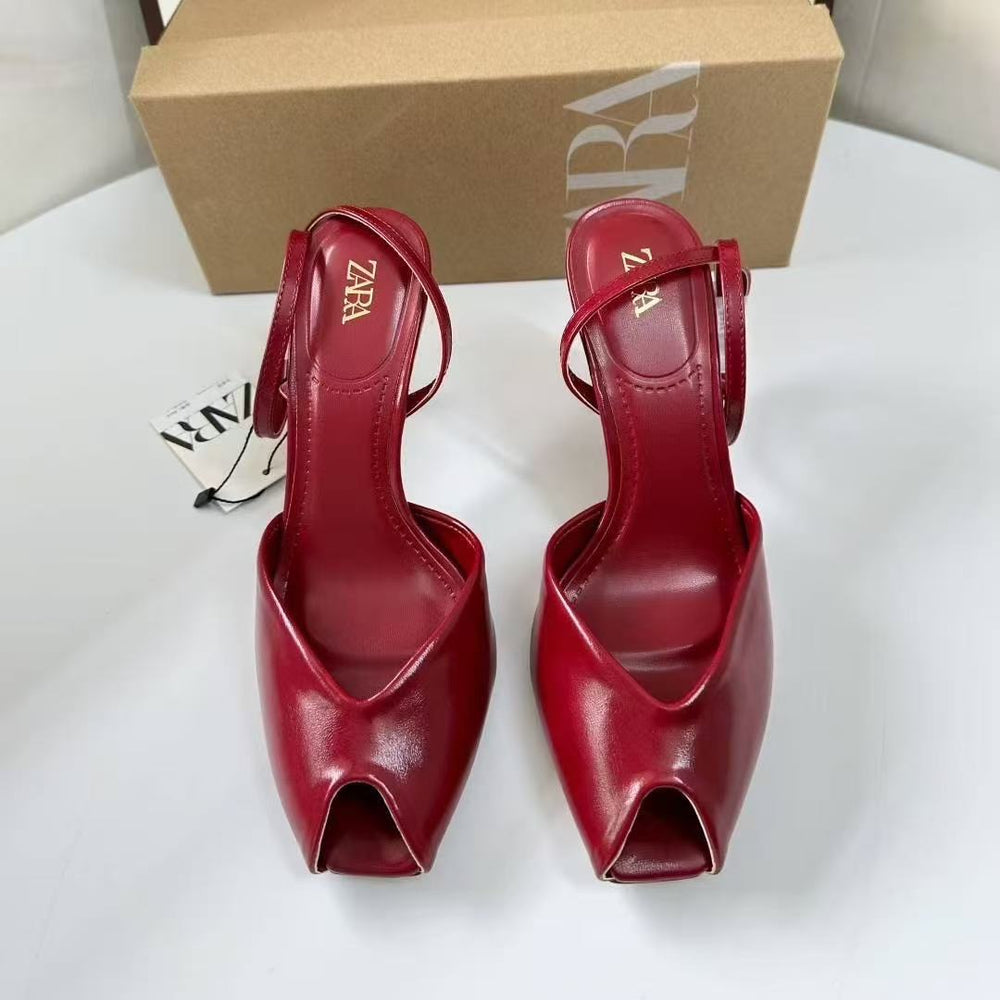 Za spain 2025 new summer women's shoes peep toe square toe elegant mary jane shoes elegant work clothing thin heel women