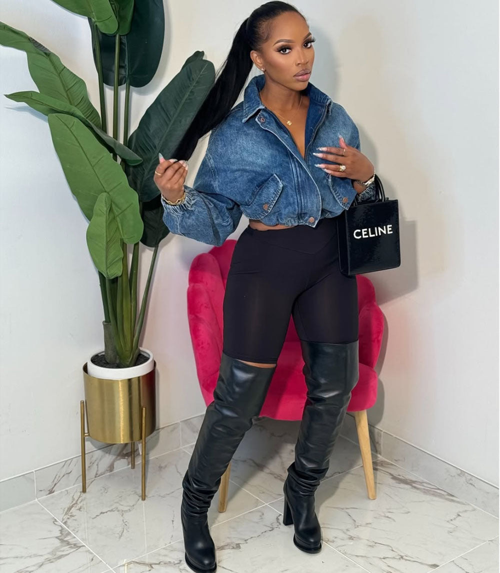 European and american style women's denim jacket - new  cross-border women's fashion - washed, turn-down collar, drawstring, long sleeve, short zip-up jacket