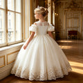 fashion style girl dress off-shoulder accessible luxuryretro palace flower girl wedding dress catwalk kids princess dress in stock