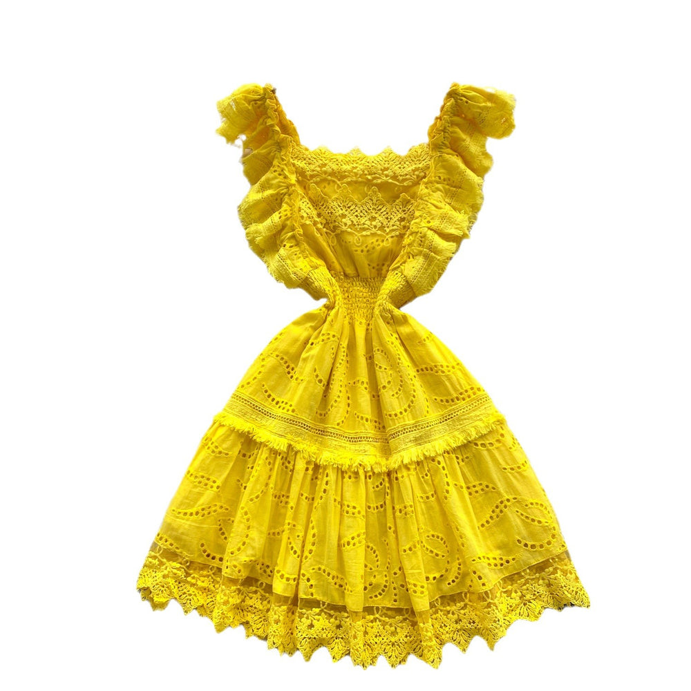 Gentle style elegantdress women's summer french heavy industry laceembroider waist slimming look small flying sleeve dress