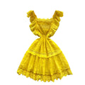 Gentle style elegantdress women's summer french heavy industry laceembroider waist slimming look small flying sleeve dress