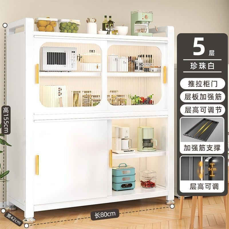 Kitchen storage rack multi-layer floor-standing storage sideboard sliding door dust-proof cabinet multi-functional storage cabinet bowl cabinet