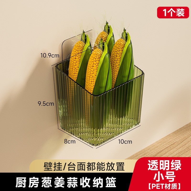 Kitchen onion, ginger and garlic storage basket, no punching wall hanging handy gadget, ginger and garlic basket, spice storage rack, storage box