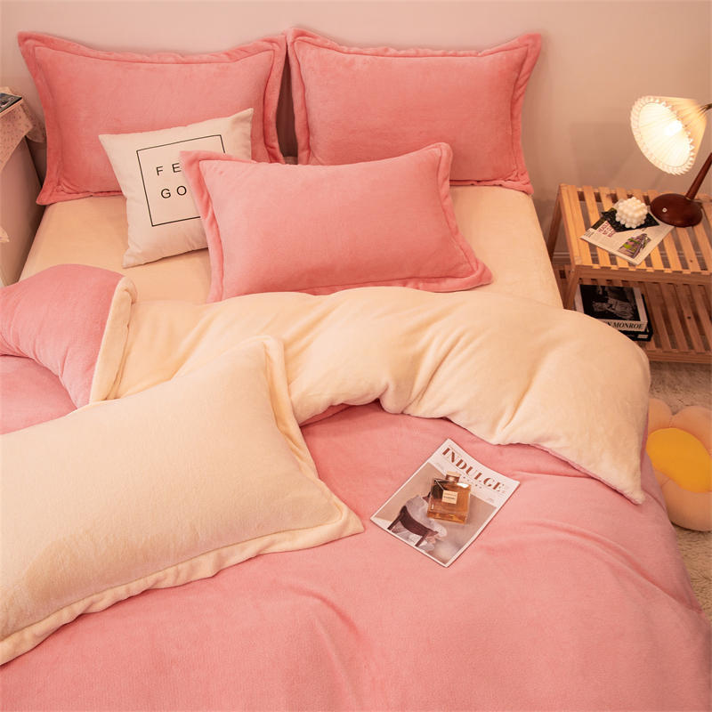 Solid color milk fleece four-piece set, fleece wholesale coral fleece bedding, bed sheet quilt cover, flannel bed three-piece set, winter