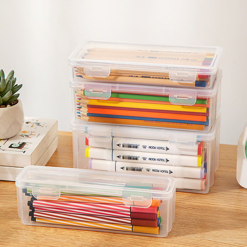 Multifunctional desk storage box Transparent desktop marker Stationery storage box Pencil plastic storage box with lid