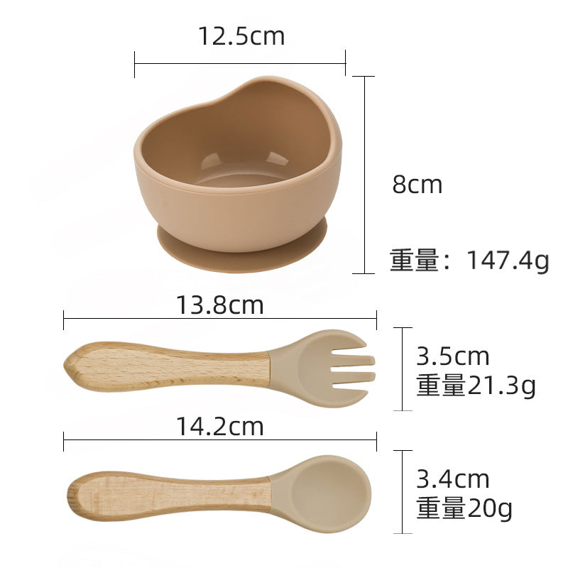 Cross-border supply of food-grade baby feeding bowls, forks and spoons, tableware sets, infant complementary food bowls, silicone tableware sets
