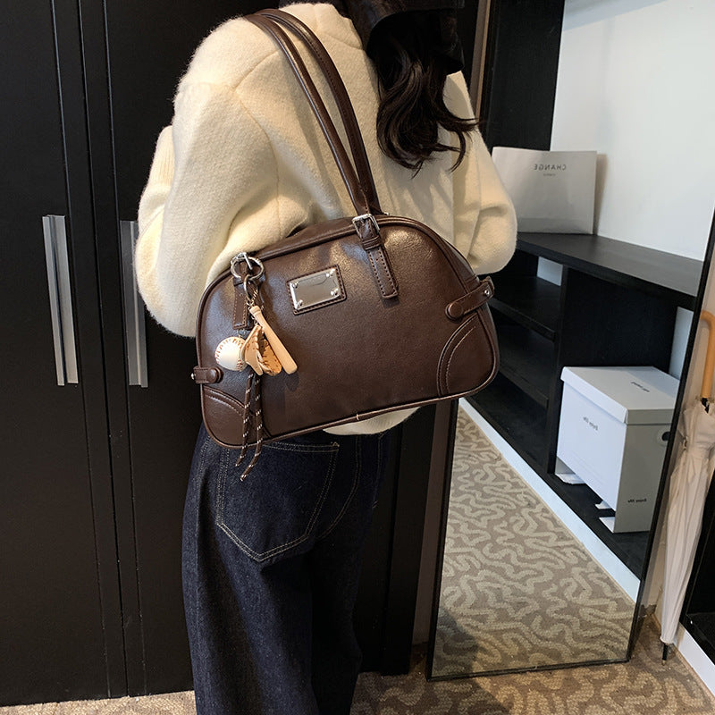 Cross-border high-end large-capacity bowling handbag women's 2025 new fashion texture shoulder bag handbag