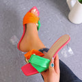 Crystal chunky heel slippers - women's  new summer collection - export fashion square toe color block thong sandals