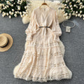 High-end elegant women's evening gown  new collection: court style retro heavily embroidered hollow-out lace patchwork french dress