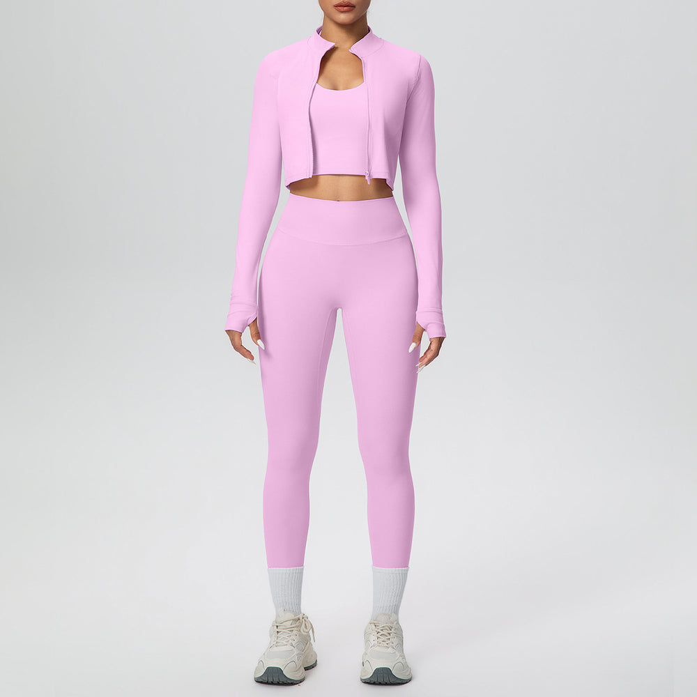 brushed tight-fitting breathable back-hanging halter vest long three-piece set sports running fitness yoga suit