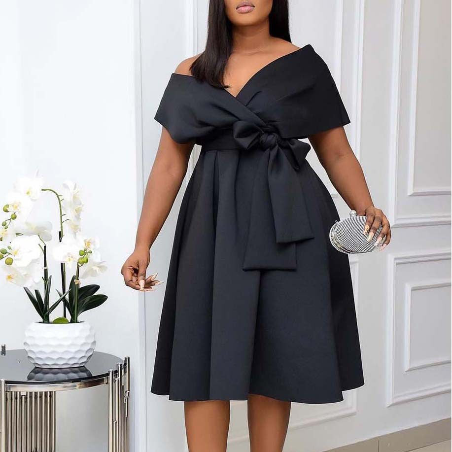 C8483 cross-border women's clothing  new v-neck ruched waist tie-up sexy dress fashion european and american style evening gown