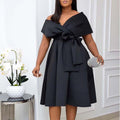 C8483 cross-border women's clothing  new v-neck ruched waist tie-up sexy dress fashion european and american style evening gown