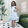 Girls' light blue star sequin sleeveless mesh princess dress - trendy summer kids' dress