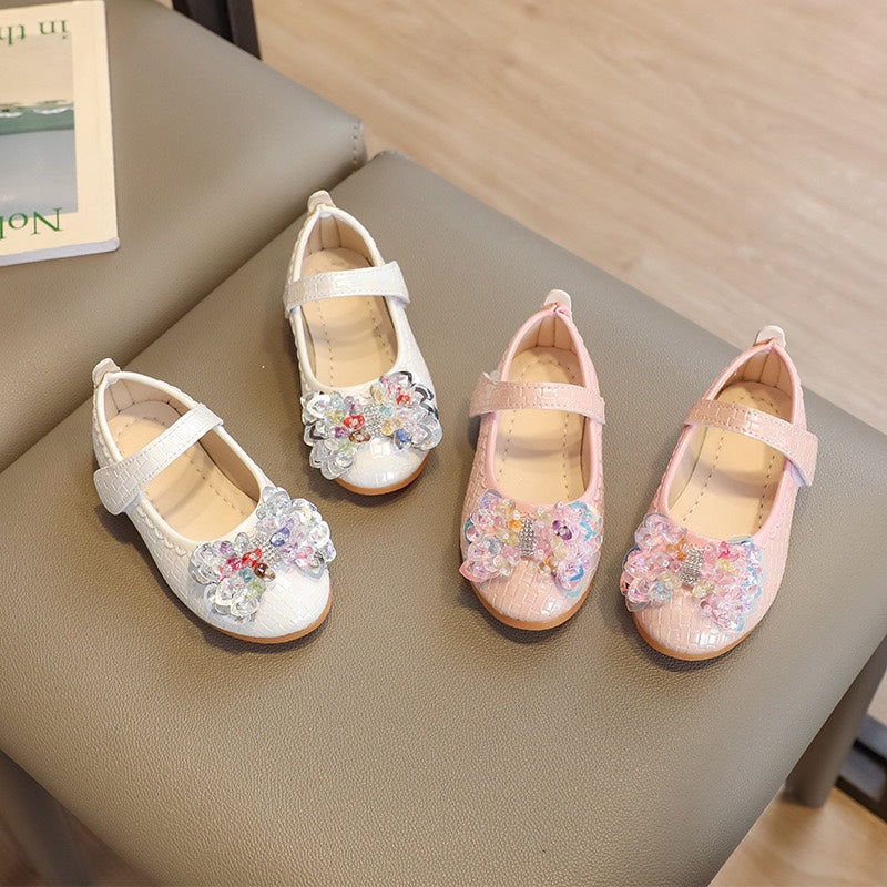 spring/autumn korean style girls' leather shoes, bowknot princess flats, children's velcro performance dance shoes, flat sole