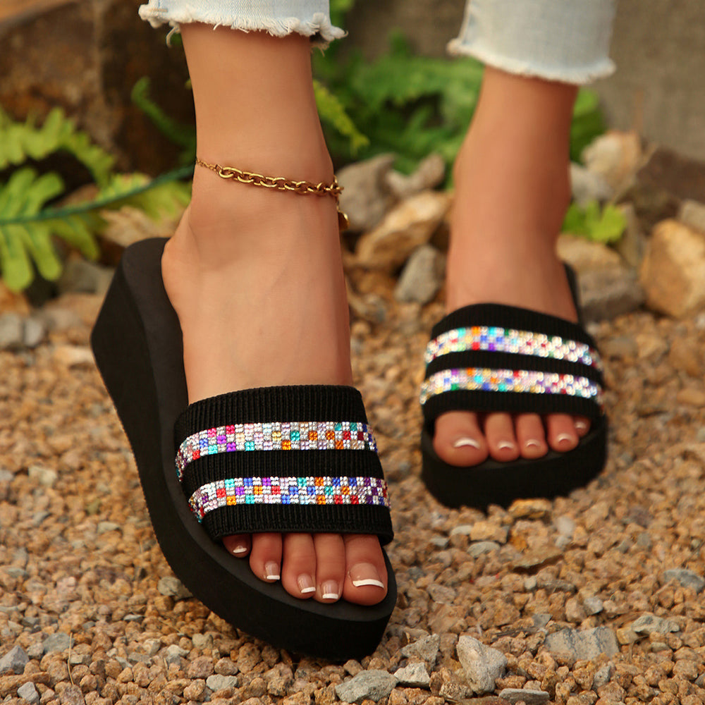 Women's flip-flops, ladies' sandals, women's summer fashion versatile outdoor wear rhinestone korean style student mid-heel beach sandals