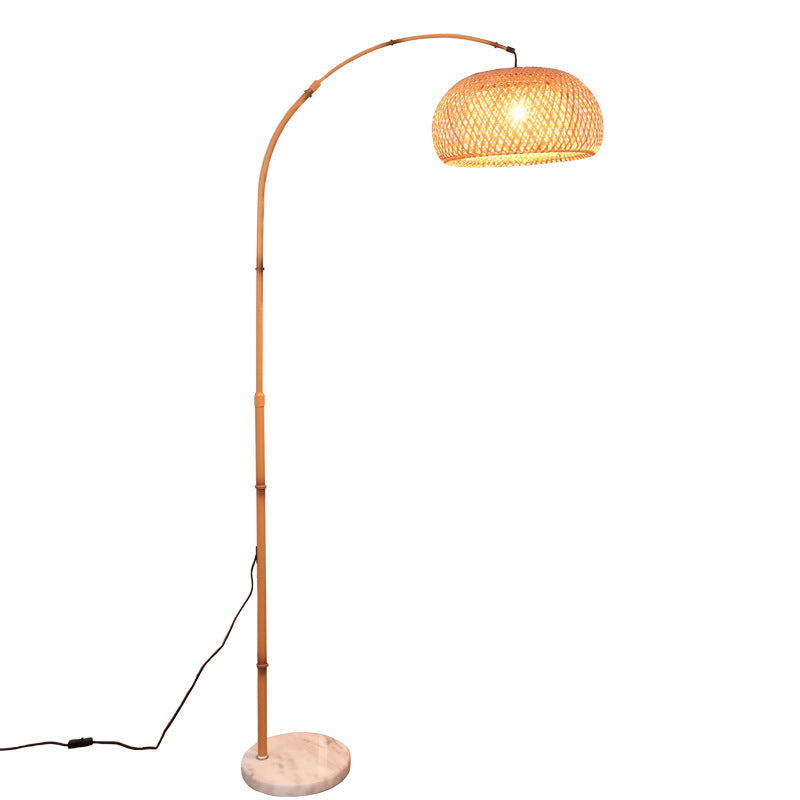 [Factory Customization] Japanese-style wabi-sandy wind fishing floor lamp retro Zen tea room Chinese bamboo weaving living room study