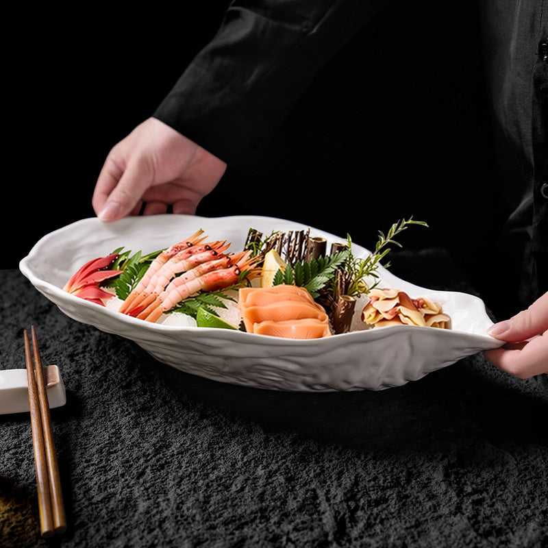 Minimalist hotel high-end creative sashimi plating personalized premium unique shaped seafood fruit salad dish ceramic plate