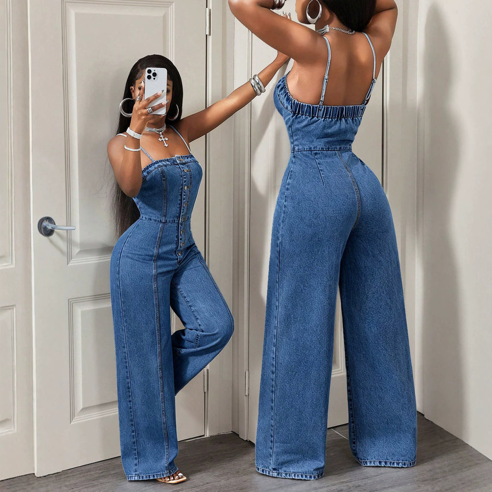 In-stock 66339#  cross-border fashion women's summer denim jumpsuit overalls