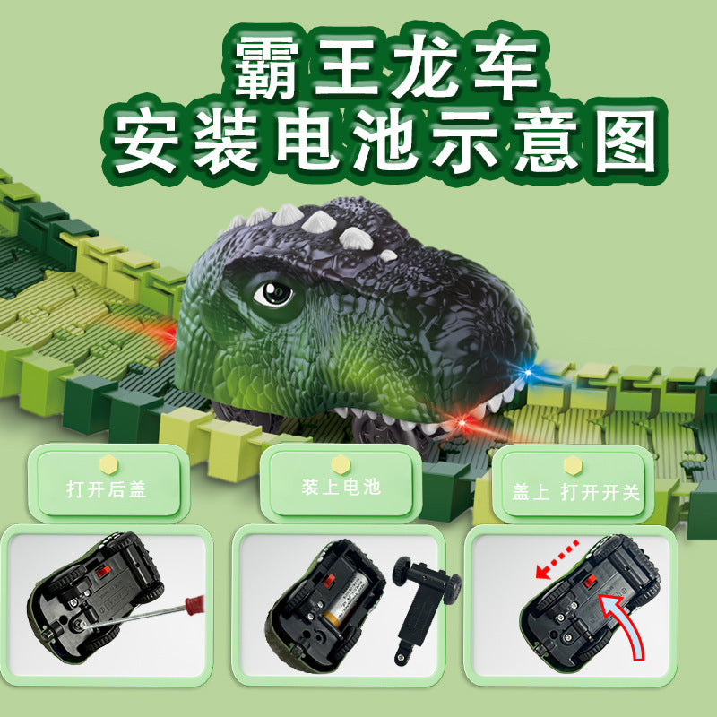 hot-selling electric dinosaur track car diy versatile assembly building educational roller coaster tunnel toy wholesale