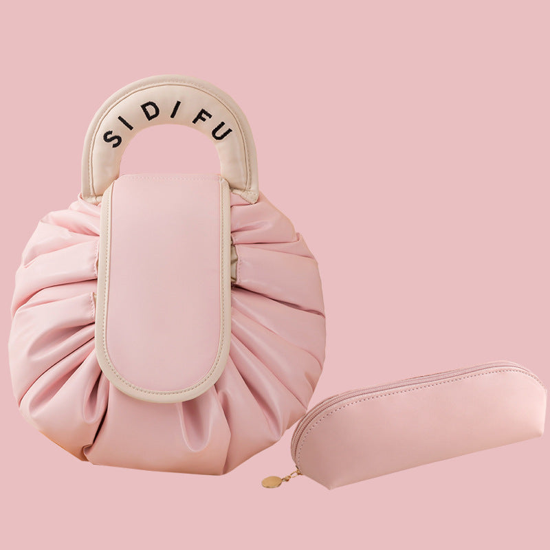 Printed Lazy Cosmetic Bag Twill Drawstring Storage Bag Large Capacity Portable Bundle Mouth Bag Travel Christmas Wash Bag