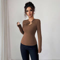 Amazon fashionexport women's pure colorsense of designcut outlong sleeves right shoulder t-shirt silmeleganttops