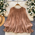 French style palace style heavy industry hot diamond patchwork lantern sleeve streamer mesh shirt loose flesh-covering tops