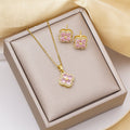 [copper inlaid with zirconium] necklace for women, long four-leaf clover pendant earrings, light luxury high-end titanium steel popular clavicle chain jewelry