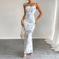 European and american  cross-border new arrival hot selling fashionable floral print sundress - summer high-waisted casual printed maxi dress