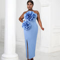 C7039 cross-border   independent station fashion women's solid color sleeveless slit dress new