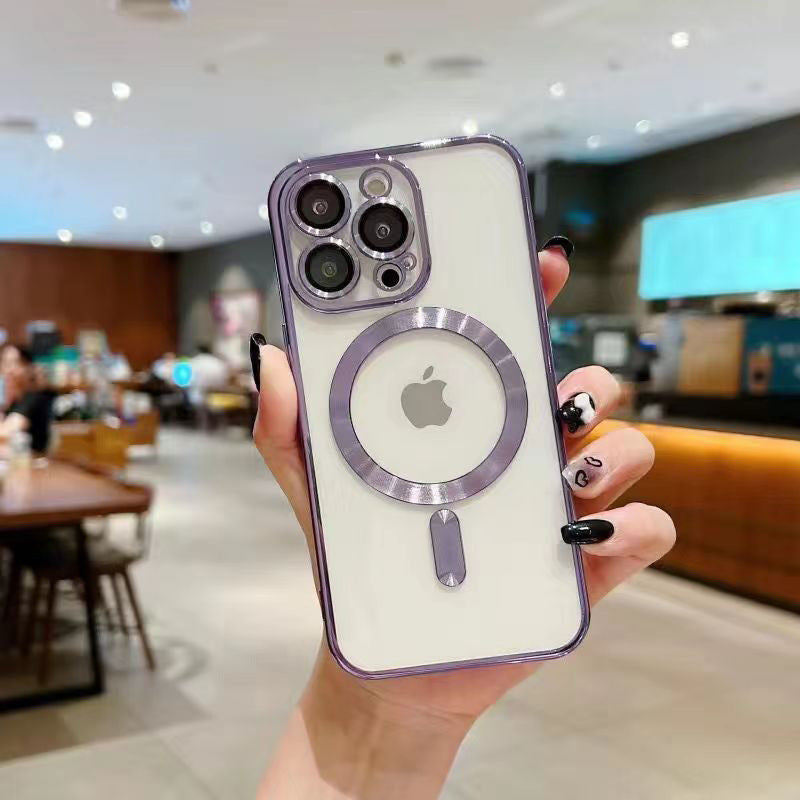 Suitable for apple 16 transparent electroplated magnetic phone case 13 all-inclusive iphonexr comes with lens film 14 protective cover