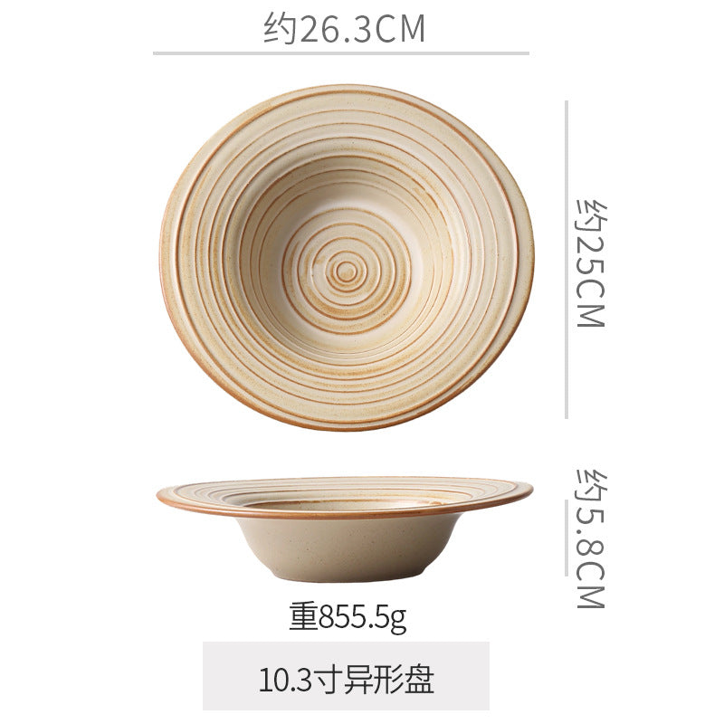 Vintage chic ceramic dinnerware - restaurant & hotel grade, unique ribbed design, steak & western cuisine plates, high-style deep dishes for home use