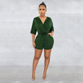 C6308 special offer: no returns or exchanges. please purchase with care. cross-border fashion women's tie-up v-neck mid-sleeve shorts jumpsuit