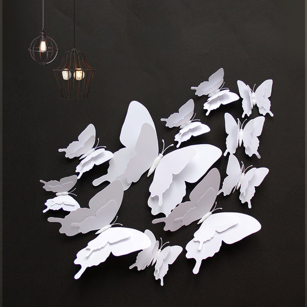 White butterfly double layer 12 3D three-dimensional butterfly wall sticker party wedding arrangement home decoration simulation butterfly decoration
