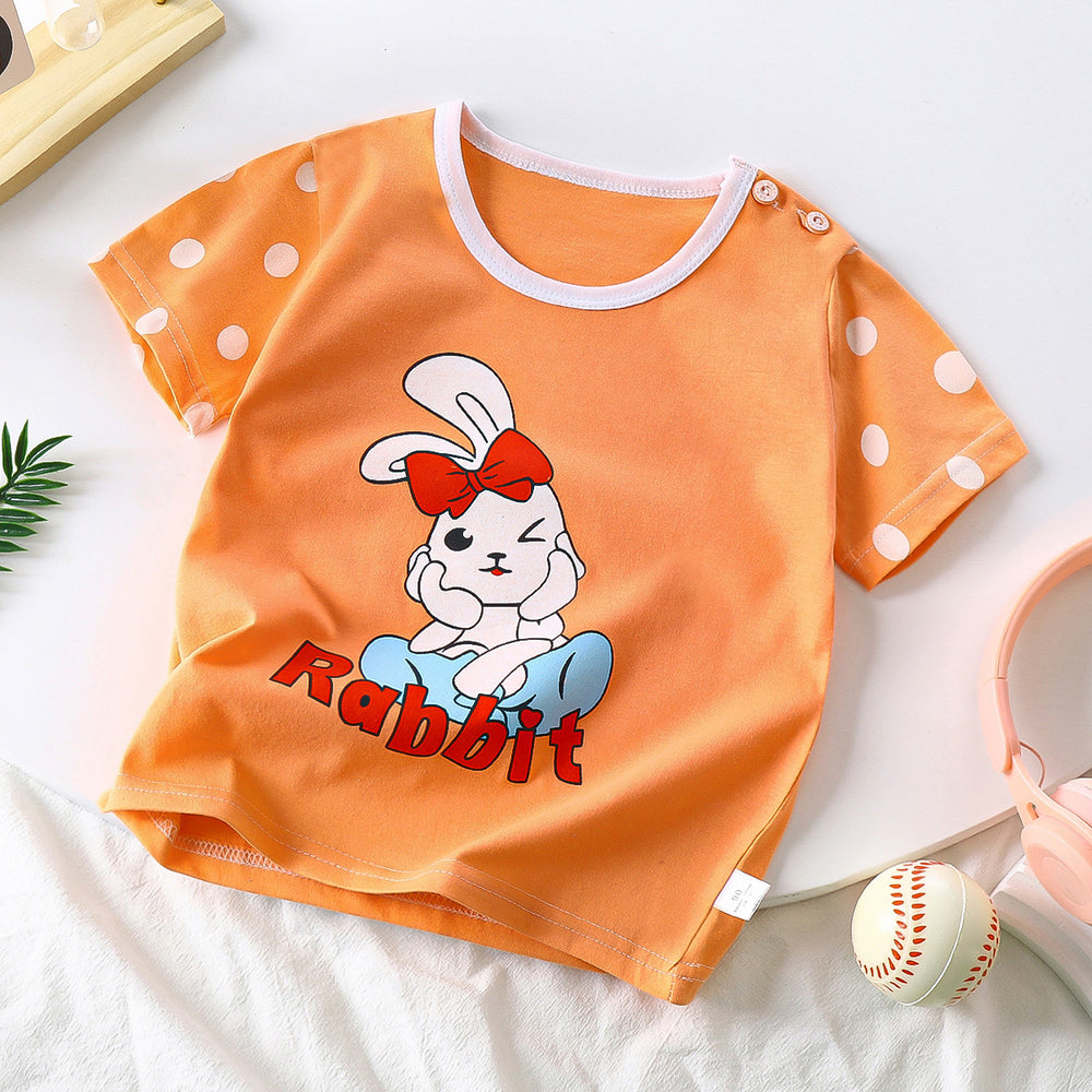 Kids' short-sleeve pure cotton summer new arrivals : boys' t-shirts, baby cartoon girls' short-sleeve korean style tops, children's clothing