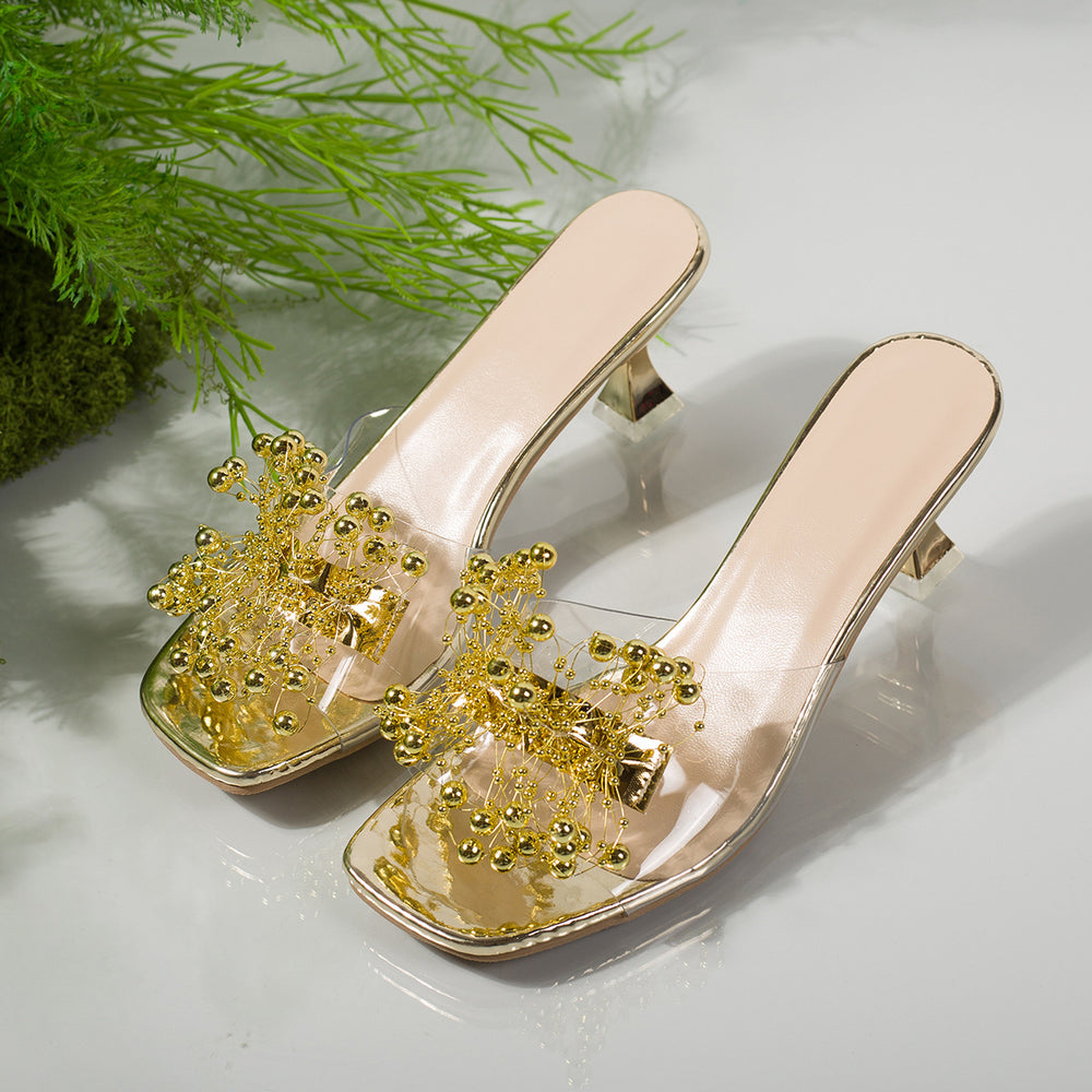 2026 summer new arrivals: european and american style one-strap pearl women's plus size high heel square toe sandals